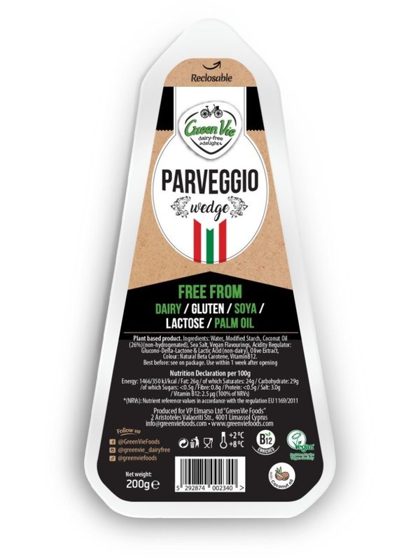 GreenVie Queso Vegan Parmeggio con parmesano Bloque 200g
