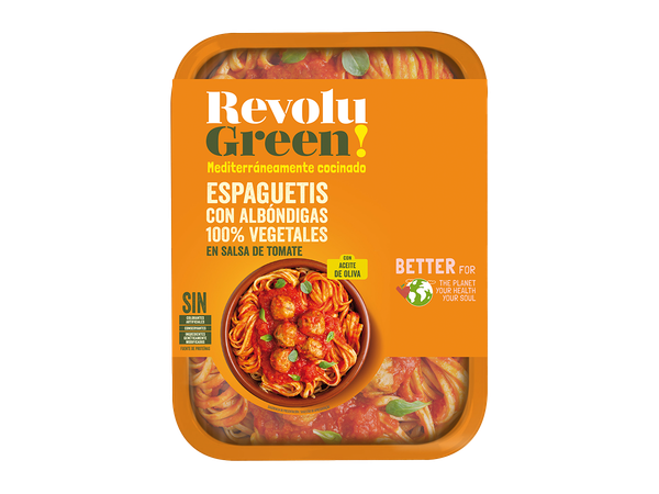 Revolu Green Espaguetis con Albóndigas 100% Vegetales en Salsa de Tomate 290g